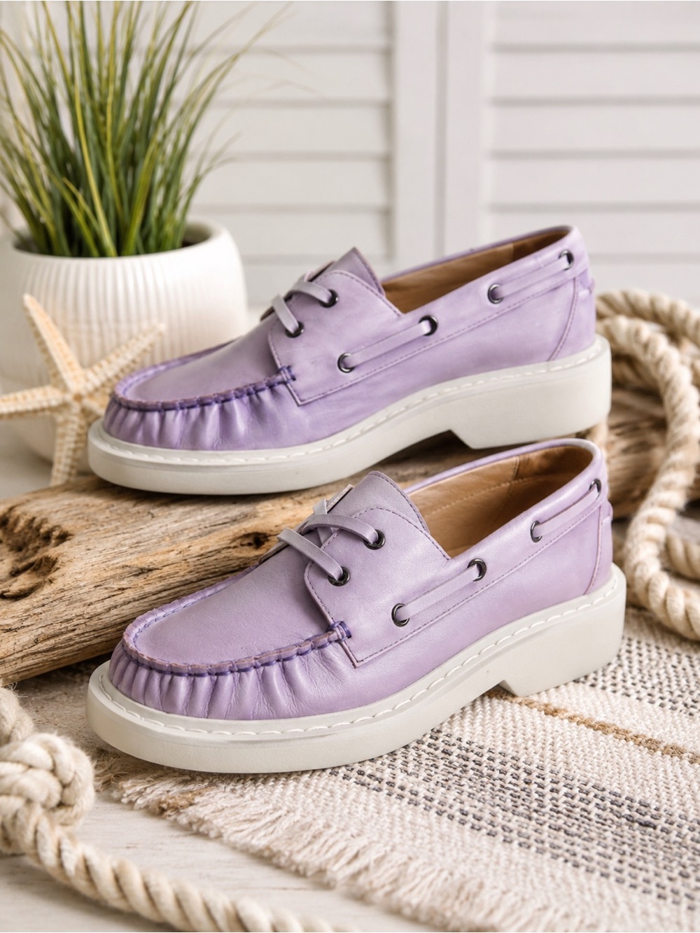 Cecelia New York Reedy Lilac Leather Boat Shoes Women’s Size 9.5M Loafers NIB